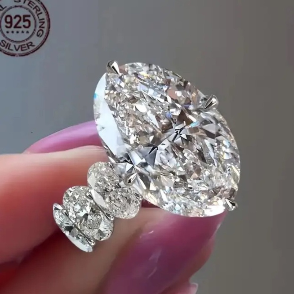 Neiman Marcus 9.25 Sterling Silver Ring with Moissanite Gemstones